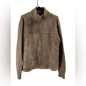 Murano brown leather and wool knit zip up jacket